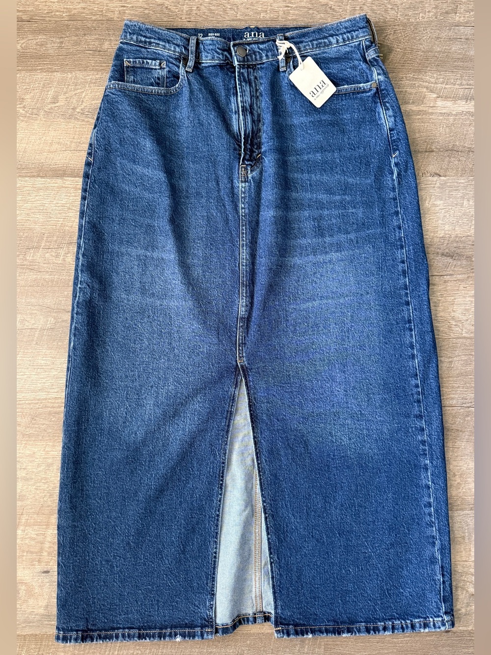 a.n.a Dark Blue Denim A-Line Skirt with Front Slit